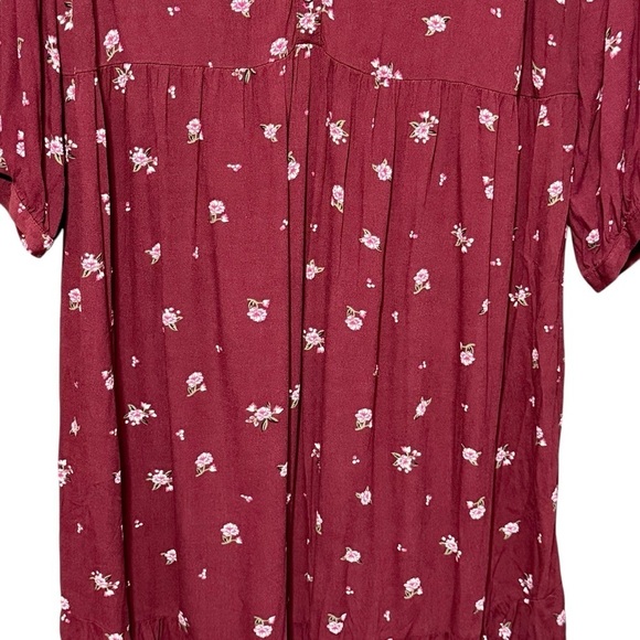 OLD NAVY Burgundy Ditsy Floral Button Front Ruffled Shoulder Midi Length Dress - Picture 2 of 9